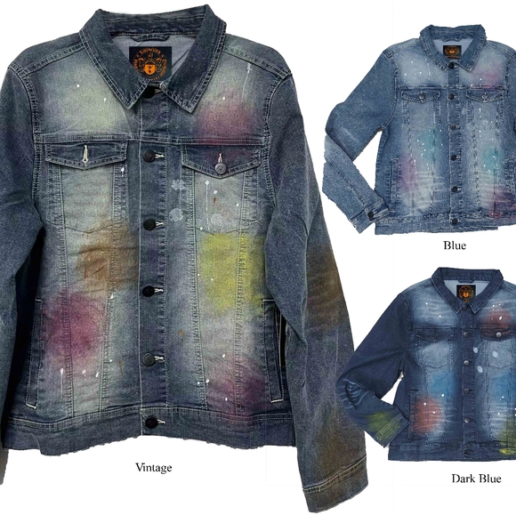 Men's Stretch Denim MOTO Jeans with paint drips - Picture 8 of 9